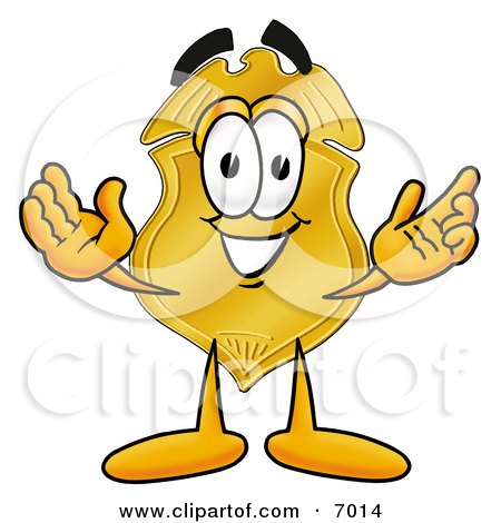 Clipart Picture of a Badge Mascot Cartoon Character With Welcoming Open Arms by Mascot Junction