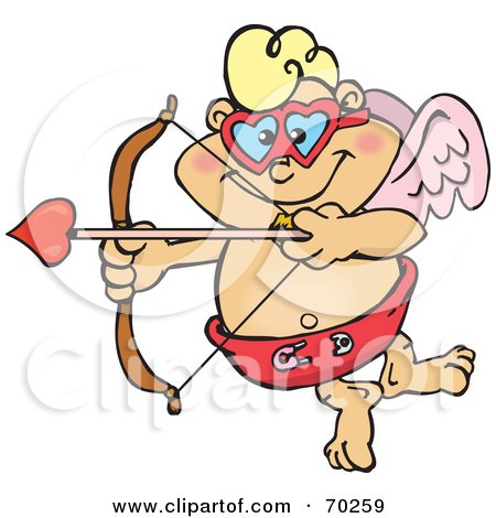 Royalty-Free (RF) Clipart Illustration of a Match Making Cupid Wearing Heart Glasses And Holding An Arrow by Dennis Holmes Designs