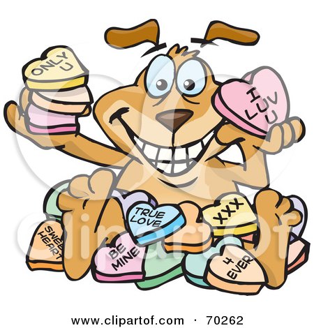 Royalty-Free (RF) Clipart Illustration of a Sparkey Dog With Sweet Heart Candies by Dennis Holmes Designs