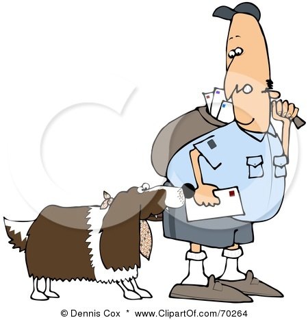 Royalty-Free (RF) Clipart Illustration of a Springer Spaniel Dog Biting A Mailman - Version 3 by djart