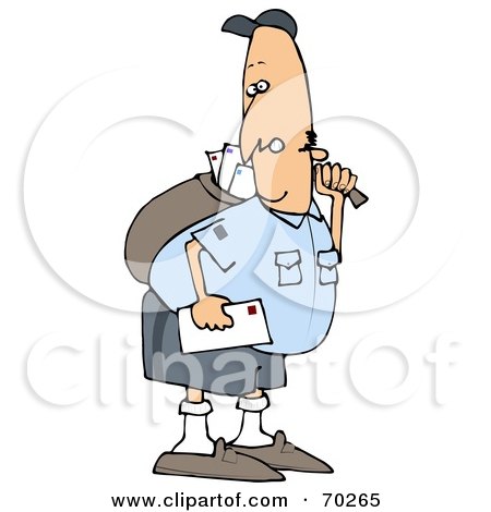 Royalty-Free (RF) Clipart Illustration of a Grumpy Mail Man Carrying A Bag by djart