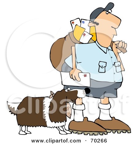 Royalty-Free (RF) Clipart Illustration of a Springer Spaniel Dog Biting A Mailman - Version 2 by djart