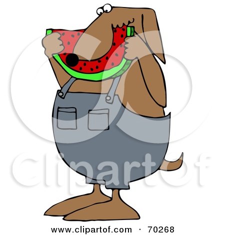Royalty-Free (RF) Clipart Illustration of a Brown Dog Eating A Slice Of Watermelon by djart