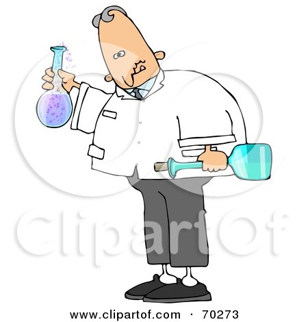 Royalty-Free (RF) Clipart Illustration of a Mad Scientist Holding Glass Bottles by djart