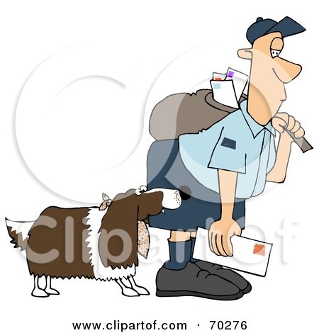 Royalty-Free (RF) Clipart Illustration of a Springer Spaniel Dog Biting A Mailman - Version 1 by djart