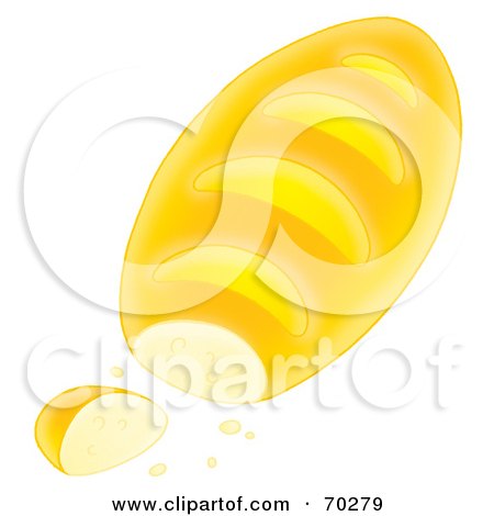 Royalty-Free (RF) Clipart Illustration of a Slice Near A Fresh Loaf Of Airbrushed French Bread by Alex Bannykh