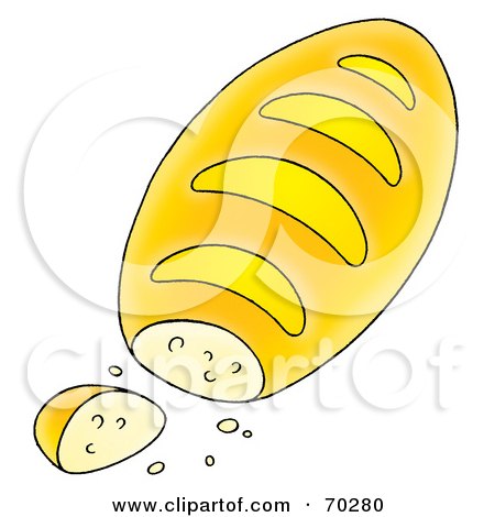 Royalty-Free (RF) Clipart Illustration of a Slice Near A Fresh Loaf Of French Bread by Alex Bannykh
