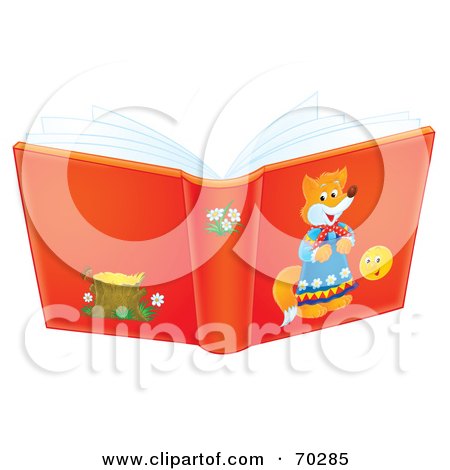 Royalty-Free (RF) Clipart Illustration of an Open Red Airbrushed Story Book by Alex Bannykh