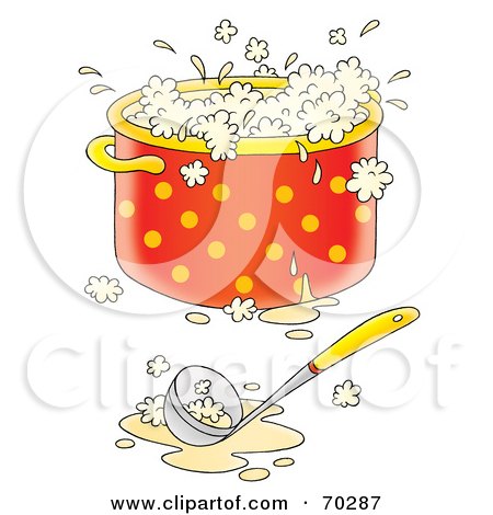 Royalty-Free (RF) Clipart Illustration of a Ladle With A Boiling Pot Of Soup And A Spill On The Counter by Alex Bannykh