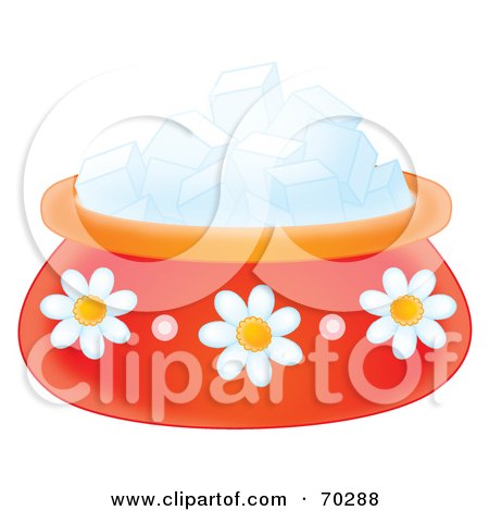 Royalty-Free (RF) Clipart Illustration of a Red Daisy Bowl With Sugar Cubes by Alex Bannykh