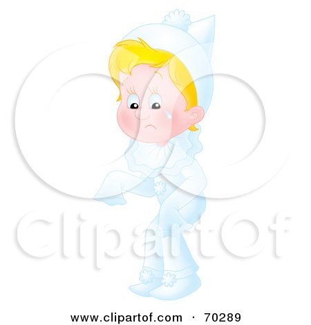 Royalty-Free (RF) Clipart Illustration of a Sad Little Airbrushed Blond Clown Boy Crying by Alex Bannykh