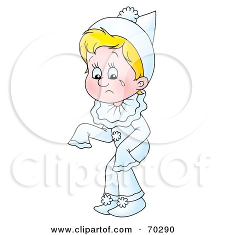 Royalty-Free (RF) Clipart Illustration of a Sad Little Blond Clown Boy Crying by Alex Bannykh