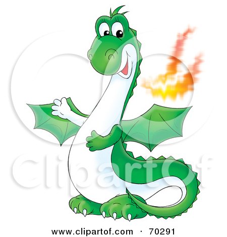 Royalty-Free (RF) Clipart Illustration of a Green Fire Breathing Dragon by Alex Bannykh