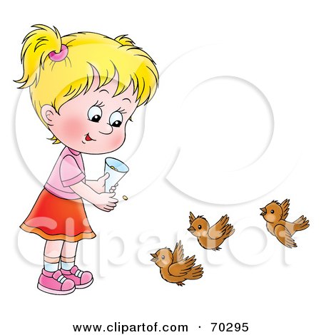 Royalty-Free (RF) Clipart Illustration of a Little Blond Girl Feeding Birds by Alex Bannykh
