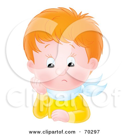 Royalty-Free (RF) Clipart Illustration of an Upset Airbrushed Red Haired Boy Resting His Head On His Hand by Alex Bannykh