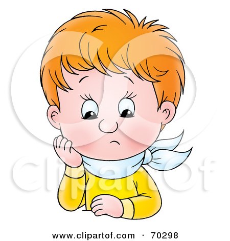 Royalty-Free (RF) Clipart Illustration of an Upset Red Haired Boy Resting His Head On His Hand by Alex Bannykh