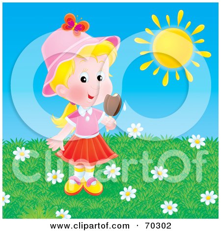 Royalty-Free (RF) Clipart Illustration of a Little Blond Girl Eating A Popsicle On A Hot Day by Alex Bannykh