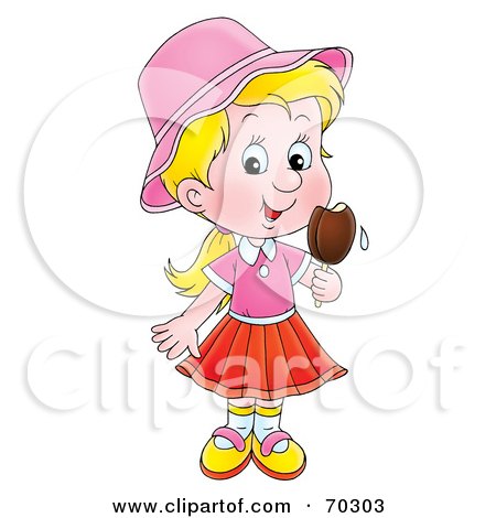 Royalty-Free (RF) Clipart Illustration of a Little Blond Girl Eating A Popsicle by Alex Bannykh