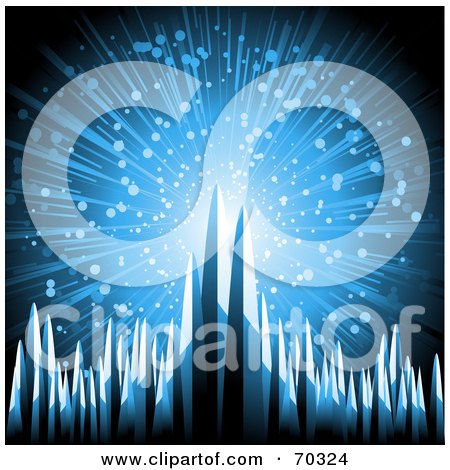 Royalty-Free (RF) Clipart Illustration of a Blue Background With Sharp Icy Glaciers Over A Blue Burst With Particles by elaineitalia