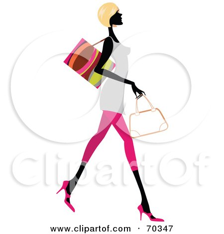 Royalty-Free (RF) Clipart Illustration of a Faceless Woman Wearing Stylish Clothes And Carrying Shopping Bags - Version 3 by OnFocusMedia