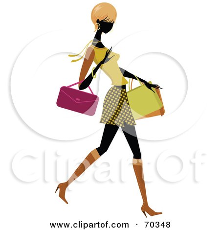 Royalty-Free (RF) Clipart Illustration of a Faceless Woman Wearing Stylish Clothes And Carrying Shopping Bags - Version 2 by OnFocusMedia