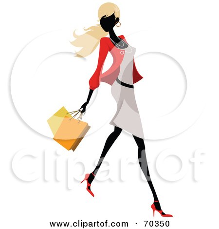 Royalty-Free (RF) Clipart Illustration of a Faceless Woman Wearing Stylish Clothes And Carrying Shopping Bags - Version 1 by OnFocusMedia