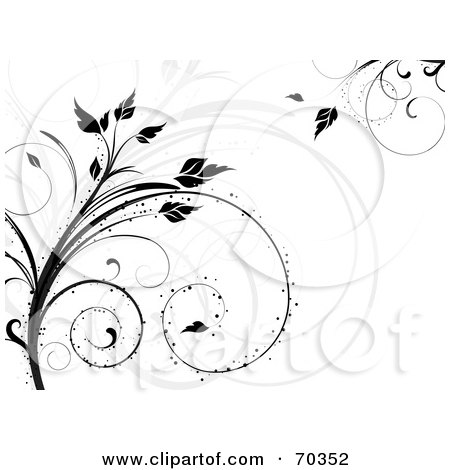 Royalty-Free (RF) Clipart Illustration of a White Background With Gray And Black Silhouetted Vines With Curly Tendrils by KJ Pargeter