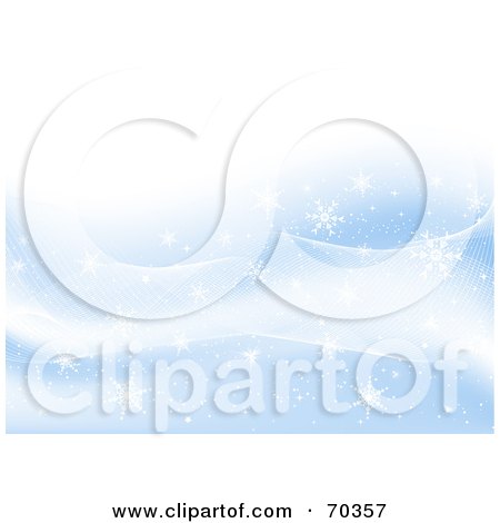 Royalty-Free (RF) Clipart Illustration of a Pastel Blue Background With Wisps Of Snowflake Breezes by KJ Pargeter