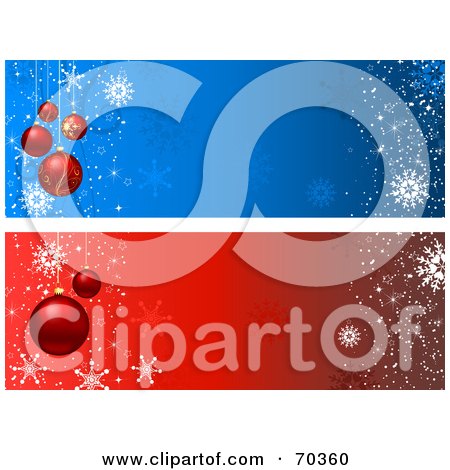 Royalty-Free (RF) Clipart Illustration of a Digital Collage Of Blue And Red Christmas Bauble Website Headers by KJ Pargeter