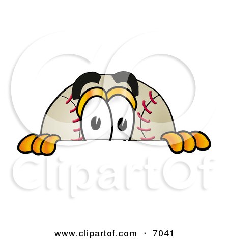 Clipart Picture of a Baseball Mascot Cartoon Character Peeking Over a Surface by Mascot Junction