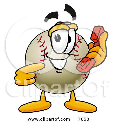 Clipart Picture of a Baseball Mascot Cartoon Character Holding a Telephone by Mascot Junction