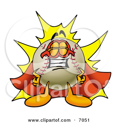 Clipart Picture of a Baseball Mascot Cartoon Character Dressed as a Super Hero by Mascot Junction