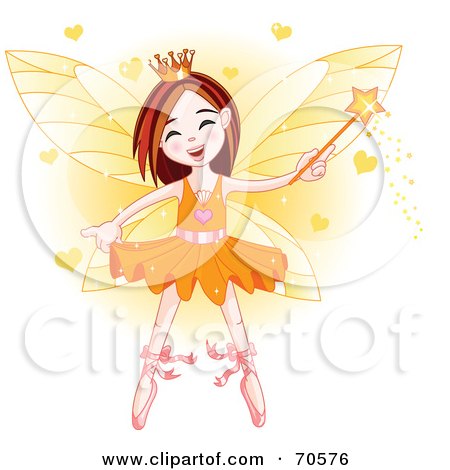 Royalty-Free (RF) Clipart Illustration of a Fairy Girl In An Orange Tutu, Surrounded By Hearts by Pushkin