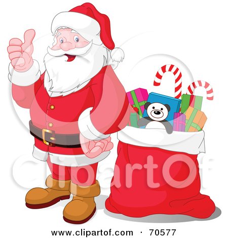 Royalty-Free (RF) Clipart Illustration of Santa Holding His Thumb Up And Standing By A Sack by Pushkin