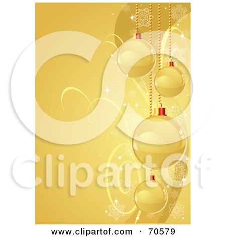 Royalty-Free (RF) Clipart Illustration of a Golden Christmas Background With Swirls, Sparkles And Red And Gold Baubles by Pushkin