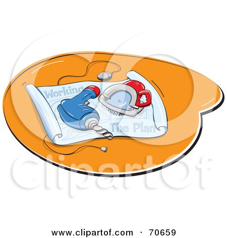 Royalty-Free (RF) Clipart Illustration of Tools Over Plans And A Computer Mouse by jtoons