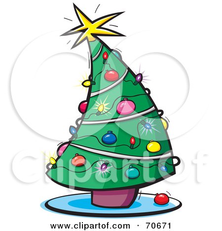Royalty-Free (RF) Clipart Illustration of a Curving Decorated Christmas Tree With Lights And Ornaments by jtoons