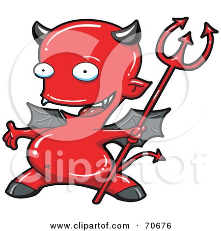 Royalty-Free (RF) Clipart Illustration of a Presenting Red Devil With Gray Wings And Horns by jtoons
