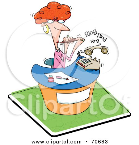 Royalty-Free (RF) Clipart Illustration of a Red Haired Receptionist Filing Her Nails And Ignoring The Phone by jtoons