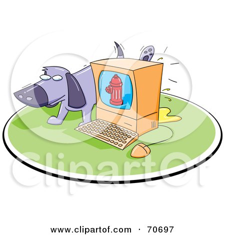 Royalty-Free (RF) Clipart Illustration of a Purple Dog Taking A Leak On A Computer by jtoons