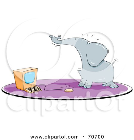 Royalty-Free (RF) Clipart Illustration of a Scared Elephant By A Computer Mouse by jtoons