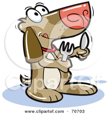 Royalty-Free (RF) Clipart Illustration of a Begging Dog Holding A Knife And Fork by jtoons