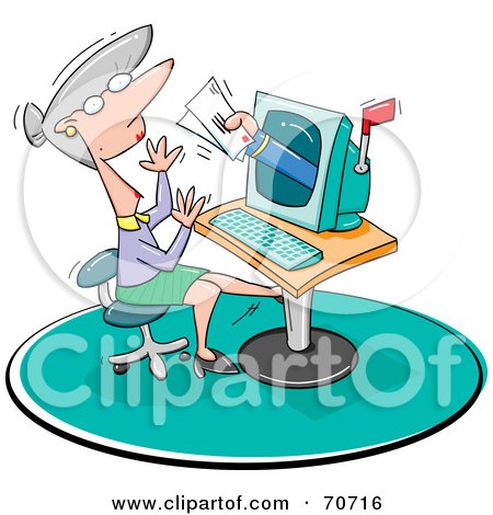 Royalty-Free (RF) Clipart Illustration of a Hand Reaching Out Of A Computer And Giving A Woman Mail by jtoons