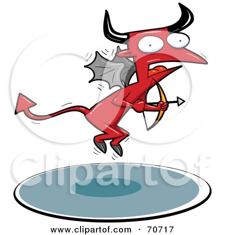 Royalty-Free (RF) Clipart Illustration of a Red Cupid Devil Holding A Bow And Arrow by jtoons