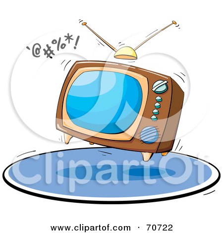 Royalty-Free (RF) Clipart Illustration of a Bouncing Box Television On A Blue Rug by jtoons