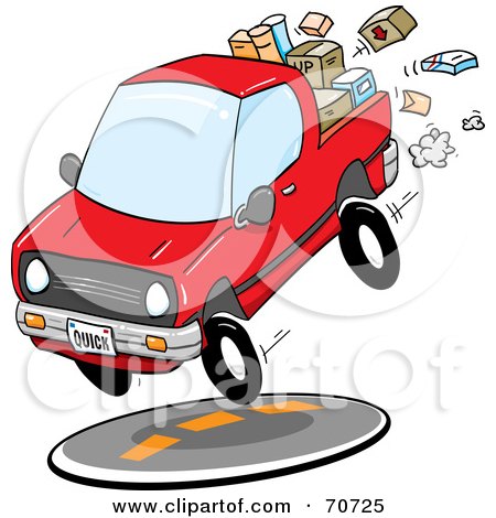 Royalty-Free (RF) Clipart Illustration of a Red Quick Delivery Truck With Boxes In The Bed by jtoons