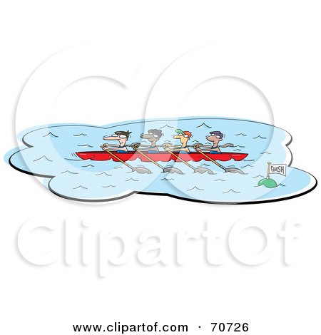 Royalty-Free (RF) Clipart Illustration of a Rowing Team Passing A Finish Mark by jtoons