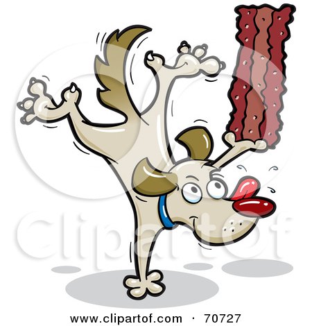 Royalty-Free (RF) Clipart Illustration of a Dog Doing A Hand Stand With Bacon by jtoons