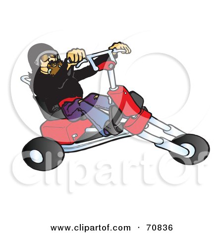 Royalty-Free (RF) Clipart Illustration of a Middle Aged Biker On A Red Custom Motorcycle by Snowy