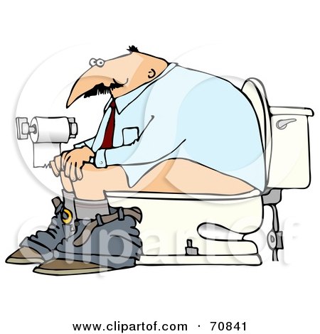 Royalty-Free (RF) Clipart Illustration of a Man Sitting On A Porcelain Bathroom Toilet by djart